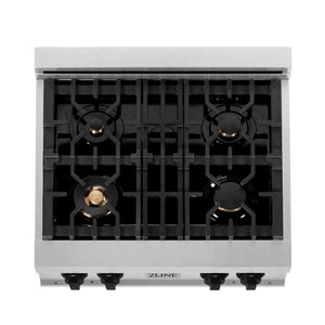 ZLINE Autograph Edition 30" Porcelain Rangetop with 4 Gas Burners in Fingerprint Resistant Stainless Steel and Matte Black Accents (RTSZ-30-MB)