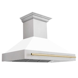 ZLINE 48" Autograph Edition Fingerprint Resistant Stainless Steel Range Hood with White Matte Shell and Matte Black Handle (8654SNZ-WM48-MB)