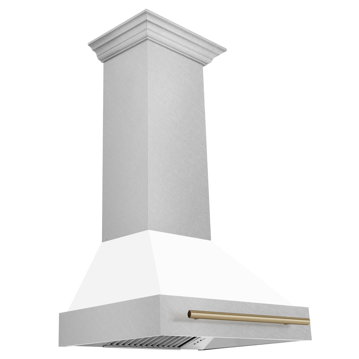 ZLINE 30" Autograph Edition Fingerprint Resistant Stainless Steel Range Hood with White Matte Shell and Champagne Bronze Handle (8654SNZ-WM30-CB)