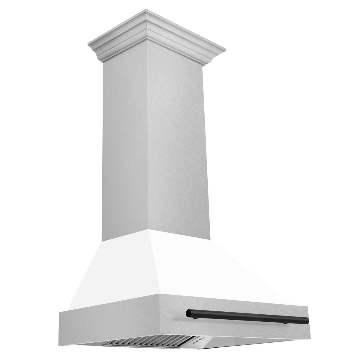 ZLINE 30" Autograph Edition Fingerprint Resistant Stainless Steel Range Hood with White Matte Shell and Champagne Bronze Handle (8654SNZ-WM30-CB)