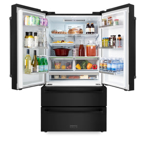 ZLINE 36" 22.5 cu. ft 4-Door French Door Refrigerator with Ice Maker in Fingerprint Resistant Black Stainless Steel (RFM-36-BS)