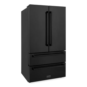 ZLINE 36" 22.5 cu. ft 4-Door French Door Refrigerator with Ice Maker in Fingerprint Resistant Black Stainless Steel (RFM-36-BS)