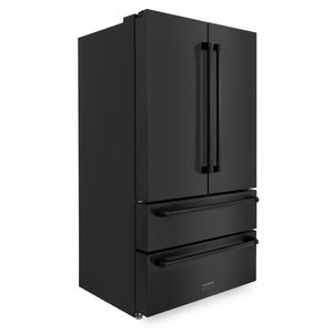 ZLINE 36" 22.5 cu. ft 4-Door French Door Refrigerator with Ice Maker in Fingerprint Resistant Black Stainless Steel (RFM-36-BS)