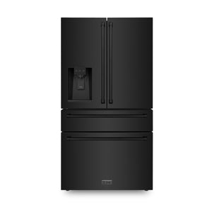 ZLINE 36" 21.6 cu. ft 4-Door French Door Refrigerator with Water and Ice Dispenser in Fingerprint Resistant Black Stainless Steel (RFM-W-36-BS)