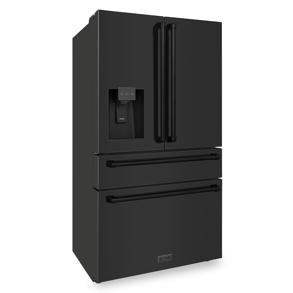 ZLINE 36" 21.6 cu. ft 4-Door French Door Refrigerator with Water and Ice Dispenser in Fingerprint Resistant Black Stainless Steel (RFM-W-36-BS)