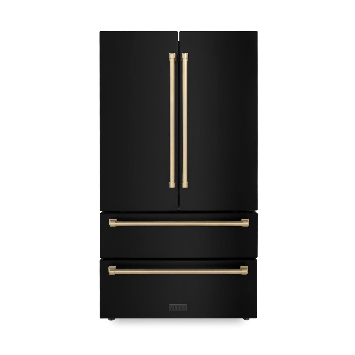 ZLINE 36" Autograph Edition 22.5 cu. ft 4-Door French Door Refrigerator with Ice Maker in Fingerprint Resistant Black Stainless Steel with Champagne Bronze Accents (RFMZ-36-BS-CB)