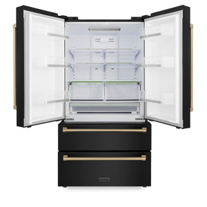 ZLINE 36" Autograph Edition 22.5 cu. ft 4-Door French Door Refrigerator with Ice Maker in Fingerprint Resistant Black Stainless Steel with Champagne Bronze Accents (RFMZ-36-BS-CB)