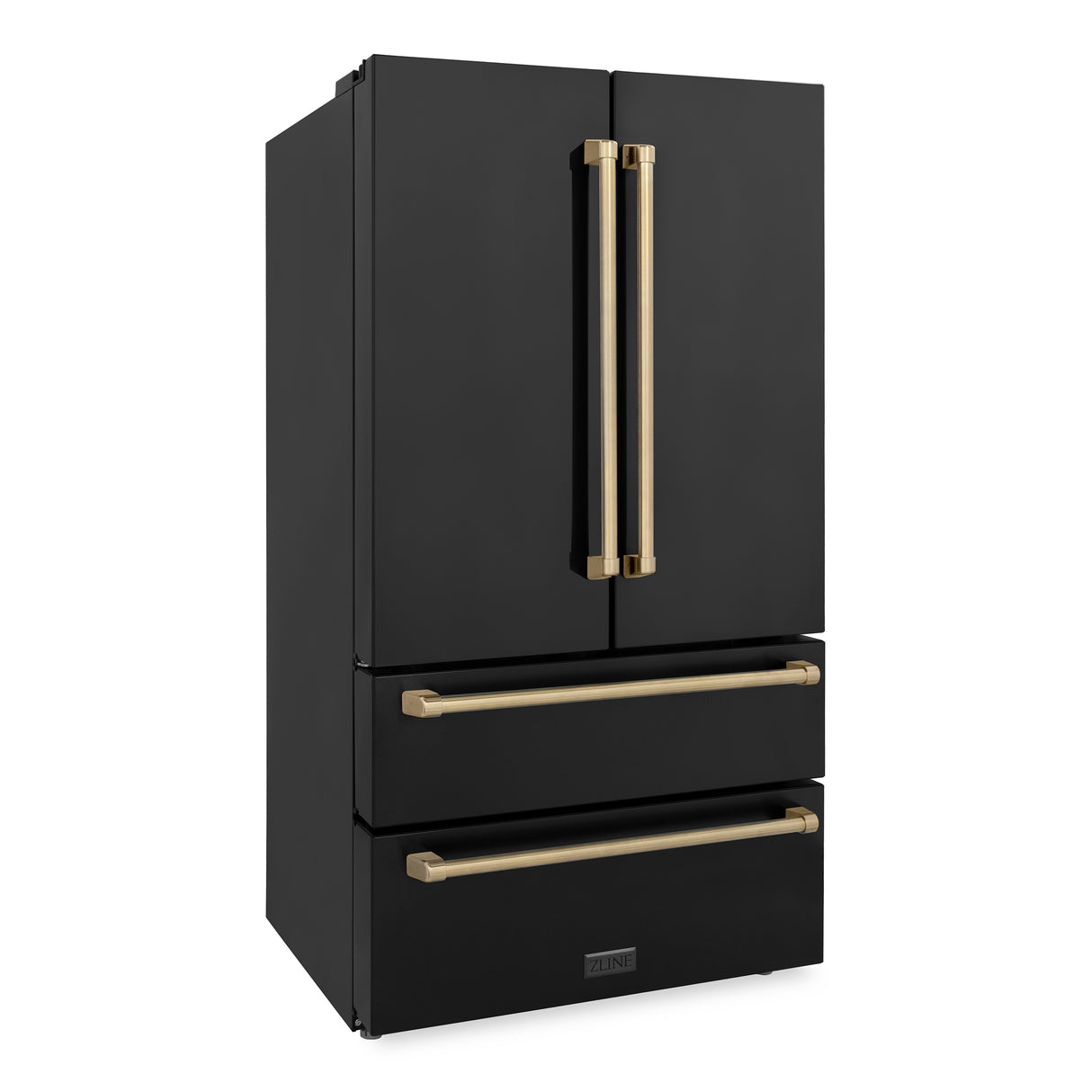 ZLINE 36" Autograph Edition 22.5 cu. ft 4-Door French Door Refrigerator with Ice Maker in Fingerprint Resistant Black Stainless Steel with Champagne Bronze Accents (RFMZ-36-BS-CB)