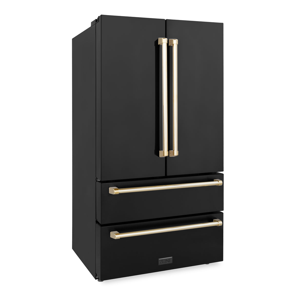 ZLINE 36" Autograph Edition 22.5 cu. ft 4-Door French Door Refrigerator with Ice Maker in Fingerprint Resistant Black Stainless Steel with Gold Accents (RFMZ-36-BS-G)