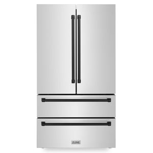 ZLINE 36" Autograph Edition 22.5 cu. ft 4-Door French Door Refrigerator with Ice Maker in Fingerprint Resistant Stainless Steel with Matte Black Accents (RFMZ-36-MB)