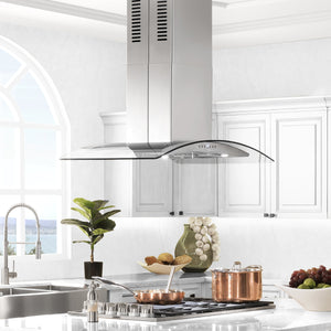 ZLINE 36" Convertible Vent Island Mount Range Hood in Stainless Steel & Glass (GL5i-36)