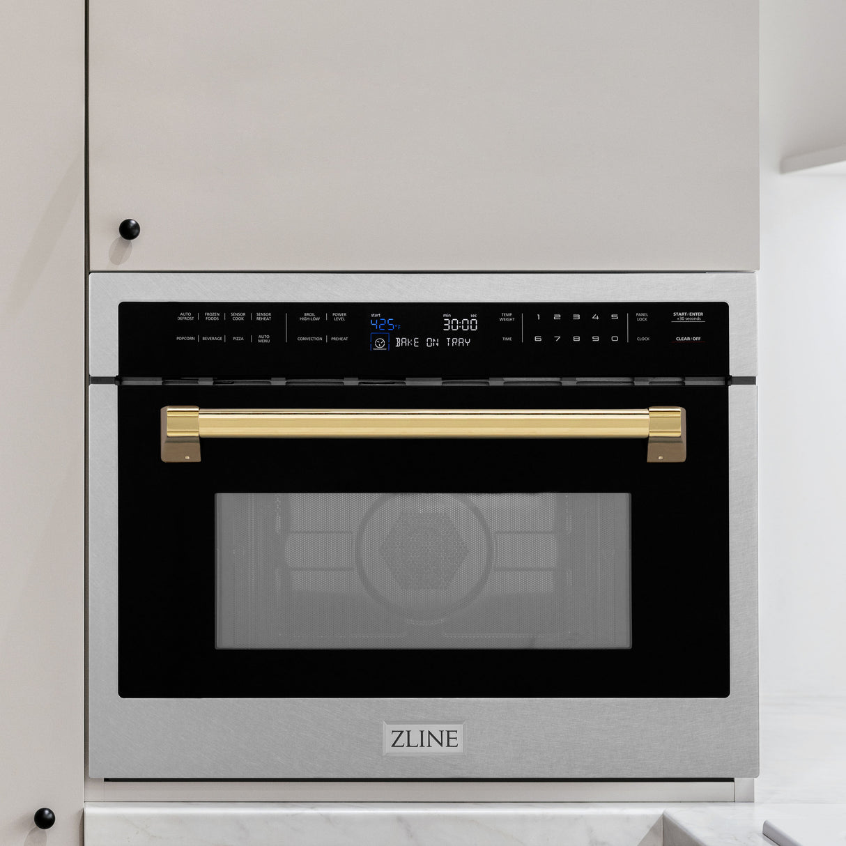 ZLINE Autograph Edition 24" 1.6 cu ft. Built-in Convection Microwave Oven in Fingerprint Resistant Stainless Steel with Gold Accents (MWOZ-24-SS-G)