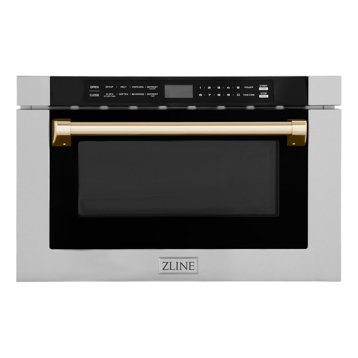 ZLINE Autograph Edition 24" 1.2 cu ft Built-in Microwave Drawer with a Traditional Handle in Stainless Steel and Gold Accents (MWDZ-1-H-G)