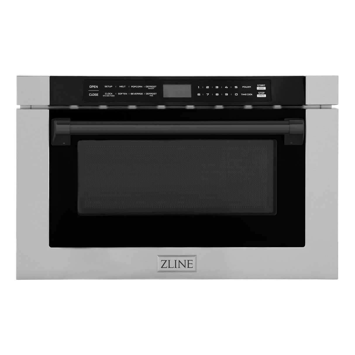 ZLINE Autograph Edition 24" 1.2 cu ft Built-in Microwave Drawer with a Traditional Handle in Stainless Steel and Matte Black Accents (MWDZ-1-H-MB)