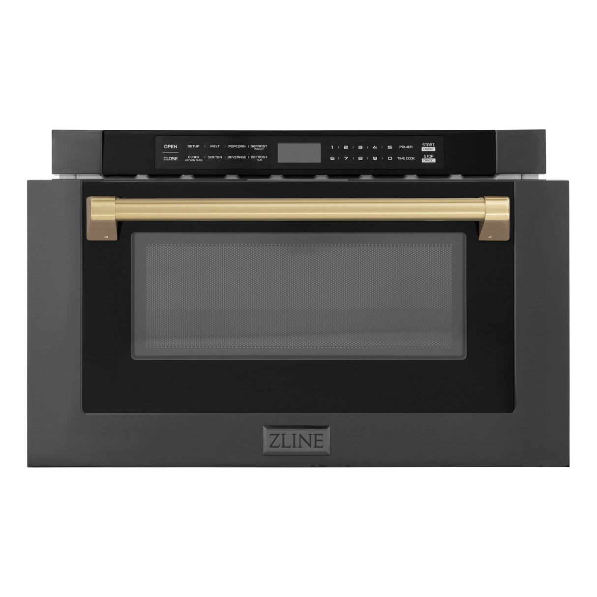 ZLINE Autograph Edition 24" 1.2 cu ft Built-in Microwave Drawer in Black Stainless Steel and Champagne Bronze Accents (MWDZ-1-BS-H-CB)