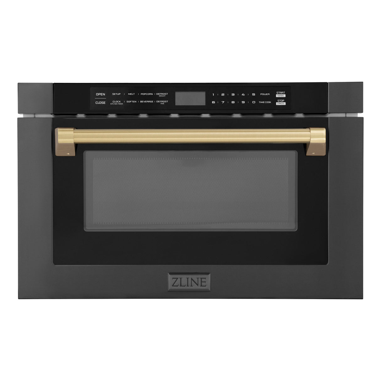 ZLINE Autograph Edition 24" 1.2 cu ft Built-in Microwave Drawer in Black Stainless Steel and Champagne Bronze Accents (MWDZ-1-BS-H-CB)