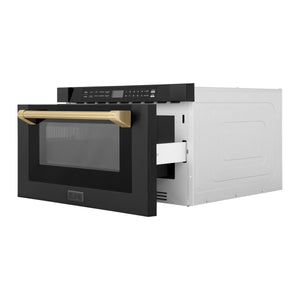 ZLINE Autograph Edition 24" 1.2 cu ft Built-in Microwave Drawer in Black Stainless Steel and Champagne Bronze Accents (MWDZ-1-BS-H-CB)