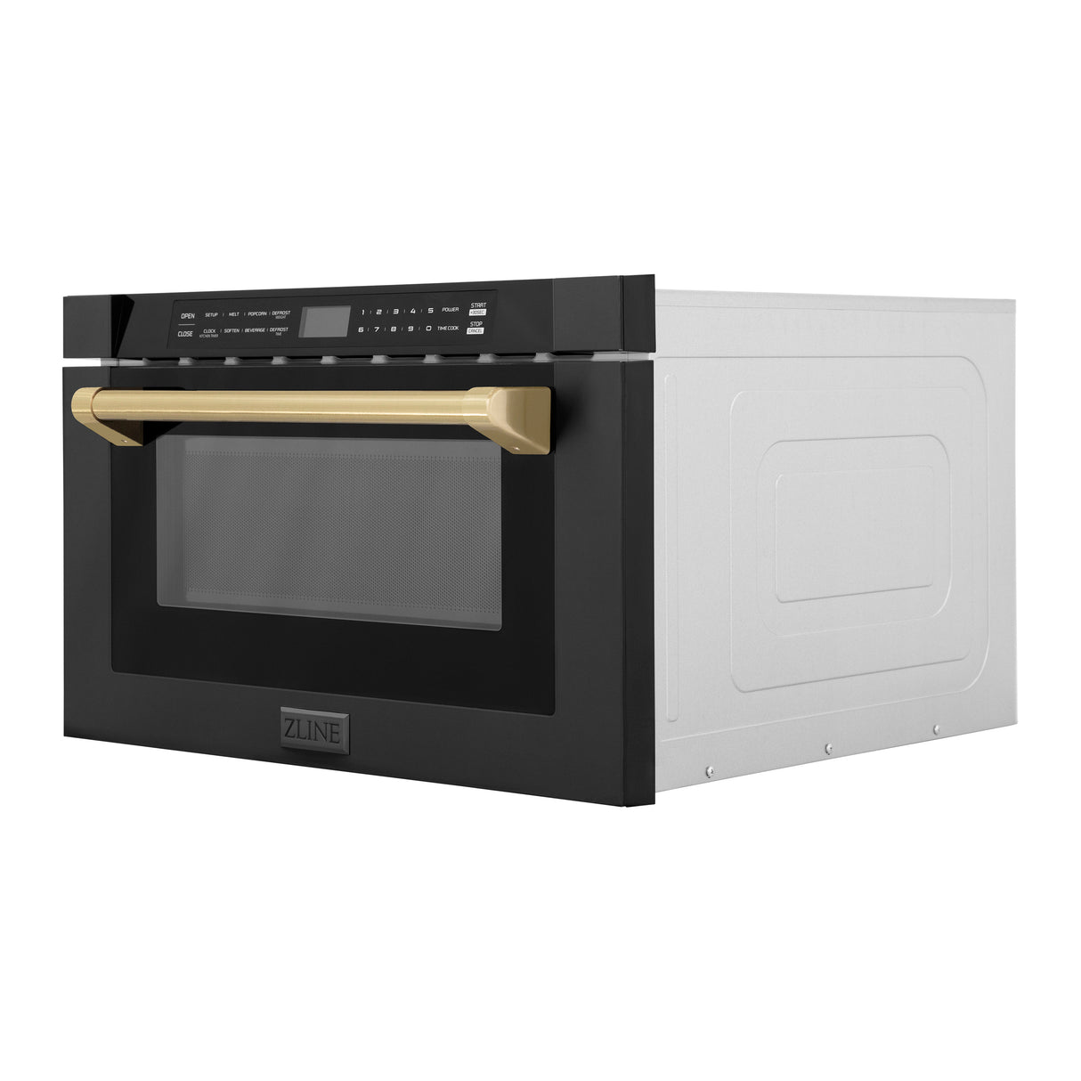 ZLINE Autograph Edition 24" 1.2 cu ft Built-in Microwave Drawer in Black Stainless Steel and Champagne Bronze Accents (MWDZ-1-BS-H-CB)