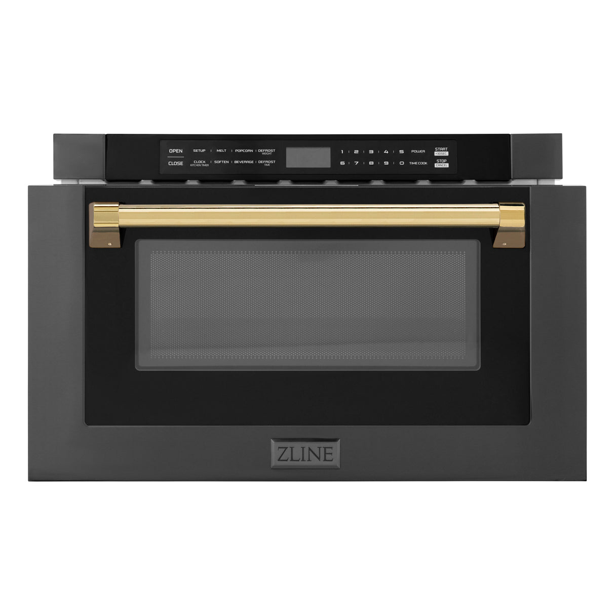 ZLINE Autograph Edition 24" 1.2 cu ft Built-in Microwave Drawer in Black Stainless Steel and Gold Accents (MWDZ-1-BS-H-G)