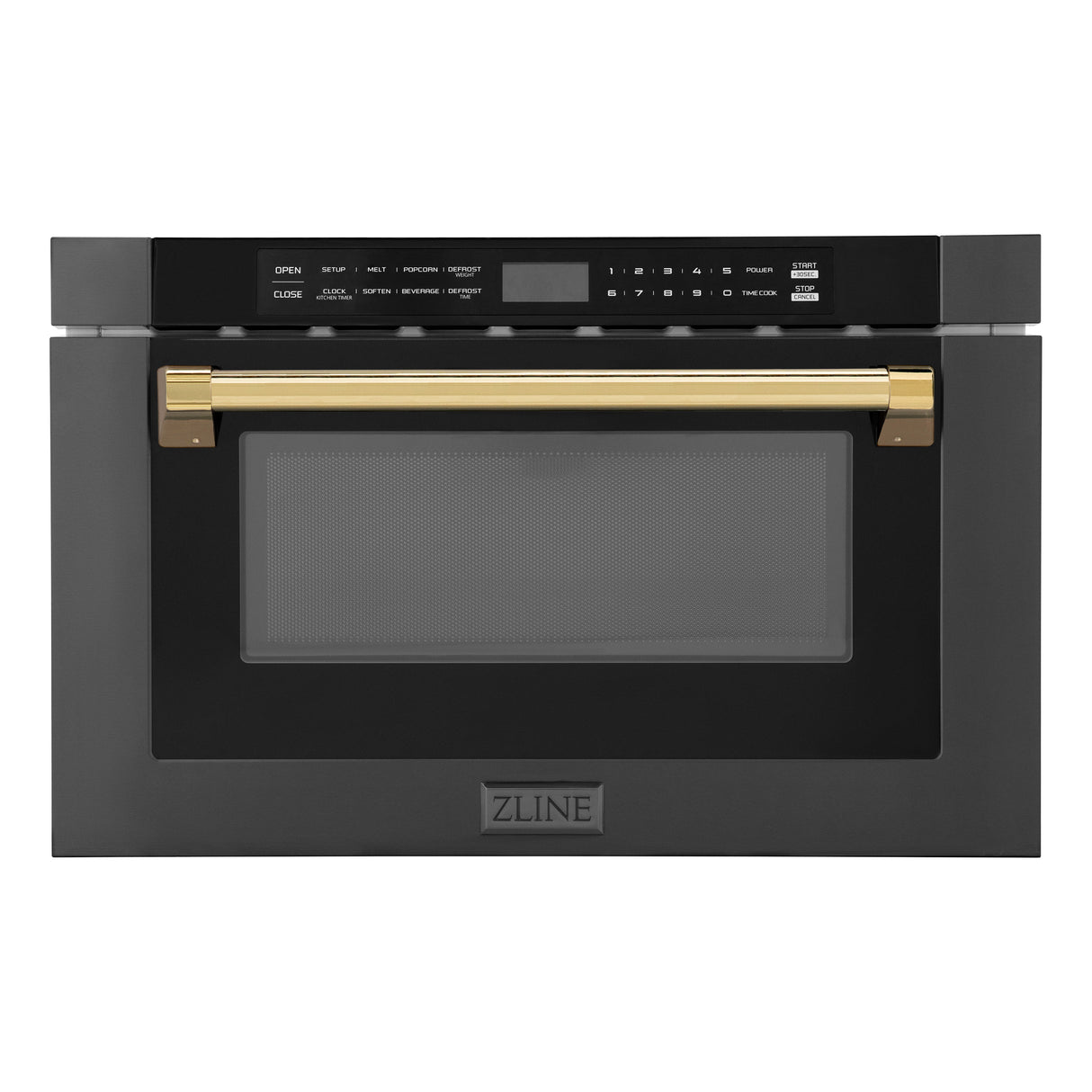 ZLINE Autograph Edition 24" 1.2 cu ft Built-in Microwave Drawer in Black Stainless Steel and Gold Accents (MWDZ-1-BS-H-G)