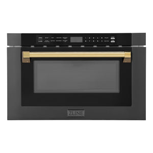 ZLINE Autograph Edition 24" 1.2 cu ft Built-in Microwave Drawer in Black Stainless Steel and Gold Accents (MWDZ-1-BS-H-G)