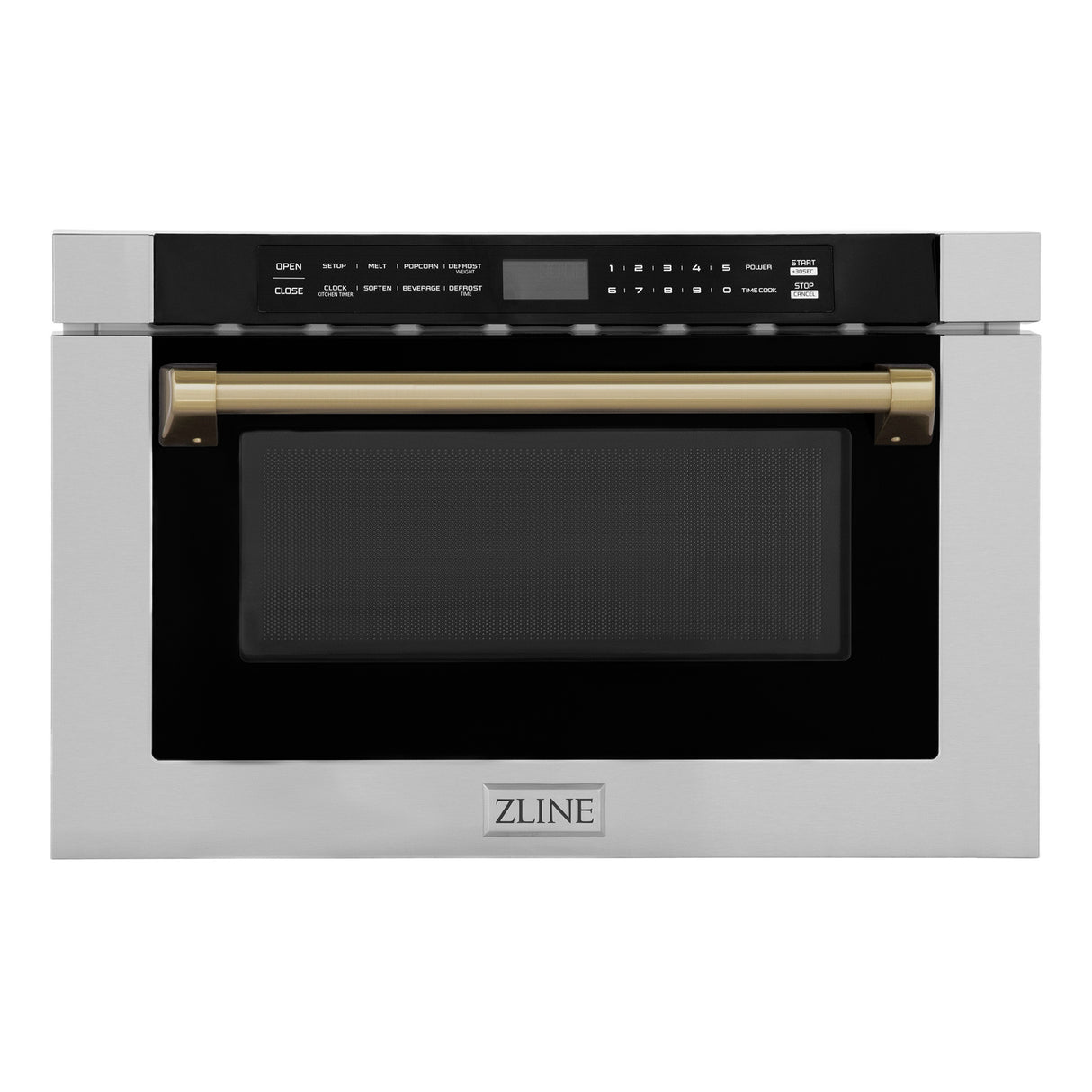 ZLINE Autograph Edition 24" 1.2 cu ft Built-in Microwave Drawer with a Traditional Handle in Stainless Steel and Champagne Bronze Accents (MWDZ-1-H-CB)