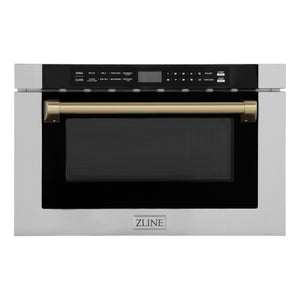 ZLINE Autograph Edition 24" 1.2 cu ft Built-in Microwave Drawer with a Traditional Handle in Stainless Steel and Champagne Bronze Accents (MWDZ-1-H-CB)