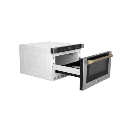 ZLINE Autograph Edition 24" 1.2 cu ft Built-in Microwave Drawer with a Traditional Handle in Stainless Steel and Champagne Bronze Accents (MWDZ-1-H-CB)