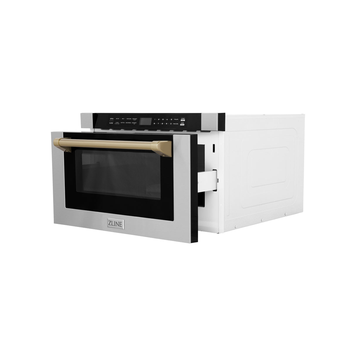 ZLINE Autograph Edition 24" 1.2 cu ft Built-in Microwave Drawer with a Traditional Handle in Stainless Steel and Champagne Bronze Accents (MWDZ-1-H-CB)