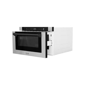 ZLINE Autograph Edition 24" 1.2 cu ft Built-in Microwave Drawer with a Traditional Handle in Stainless Steel and Matte Black Accents (MWDZ-1-H-MB)