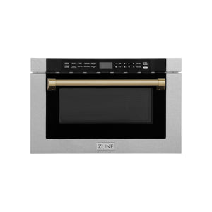 ZLINE Autograph Edition 24" 1.2 cu ft Built-in Microwave Drawer with a Traditional Handle in Fingerprint Resistant Stainless Steel and Champagne Bronze Accents (MWDZ-1-SS-H-CB)