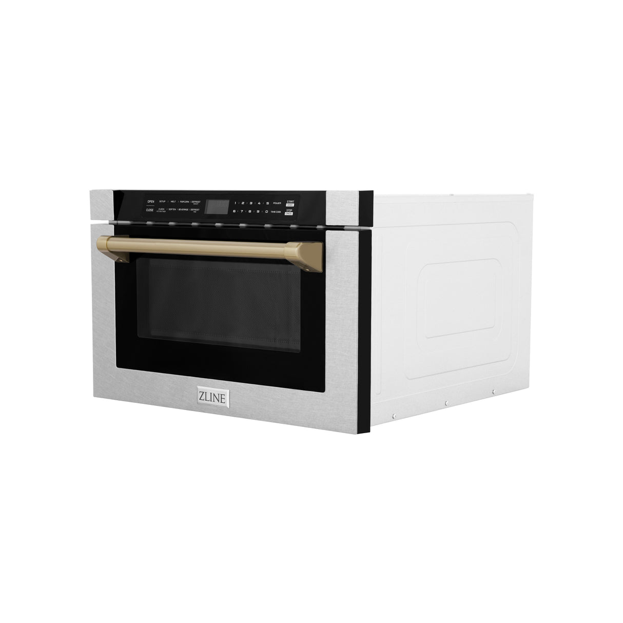 ZLINE Autograph Edition 24" 1.2 cu ft Built-in Microwave Drawer with a Traditional Handle in Fingerprint Resistant Stainless Steel and Champagne Bronze Accents (MWDZ-1-SS-H-CB)