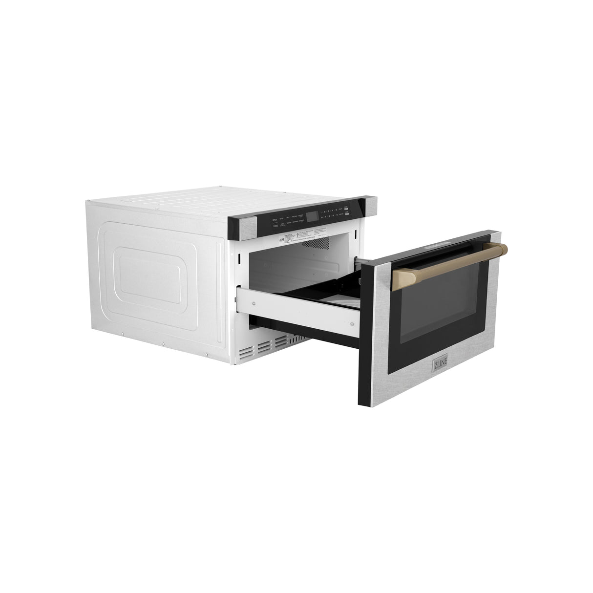 ZLINE Autograph Edition 24" 1.2 cu ft Built-in Microwave Drawer with a Traditional Handle in Fingerprint Resistant Stainless Steel and Champagne Bronze Accents (MWDZ-1-SS-H-CB)