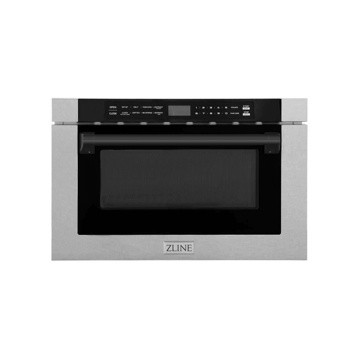 ZLINE Autograph Edition 24" 1.2 cu ft Built-in Microwave Drawer with a Traditional Handle in Fingerprint Resistant Stainless Steel and Matte Black Accents (MWDZ-1-SS-H-MB)