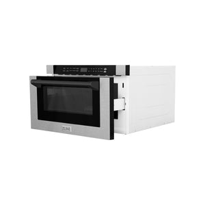 ZLINE Autograph Edition 24" 1.2 cu ft Built-in Microwave Drawer with a Traditional Handle in Fingerprint Resistant Stainless Steel and Matte Black Accents (MWDZ-1-SS-H-MB)