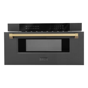 ZLINE Autograph Edition 30" 1.2 cu ft Built-in Microwave Drawer in Black Stainless Steel and Champagne Bronze Accents (MWDZ-30-BS-CB)