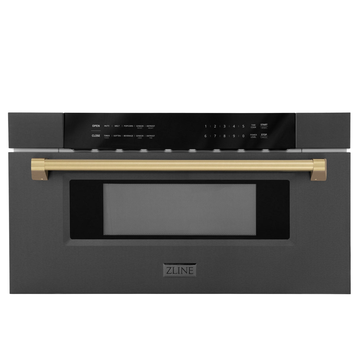 ZLINE Autograph Edition 30" 1.2 cu ft Built-in Microwave Drawer in Black Stainless Steel and Champagne Bronze Accents (MWDZ-30-BS-CB)