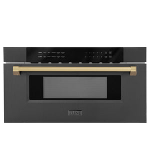 ZLINE Autograph Edition 30" 1.2 cu ft Built-in Microwave Drawer in Black Stainless Steel and Champagne Bronze Accents (MWDZ-30-BS-CB)