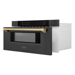 ZLINE Autograph Edition 30" 1.2 cu ft Built-in Microwave Drawer in Black Stainless Steel and Champagne Bronze Accents (MWDZ-30-BS-CB)