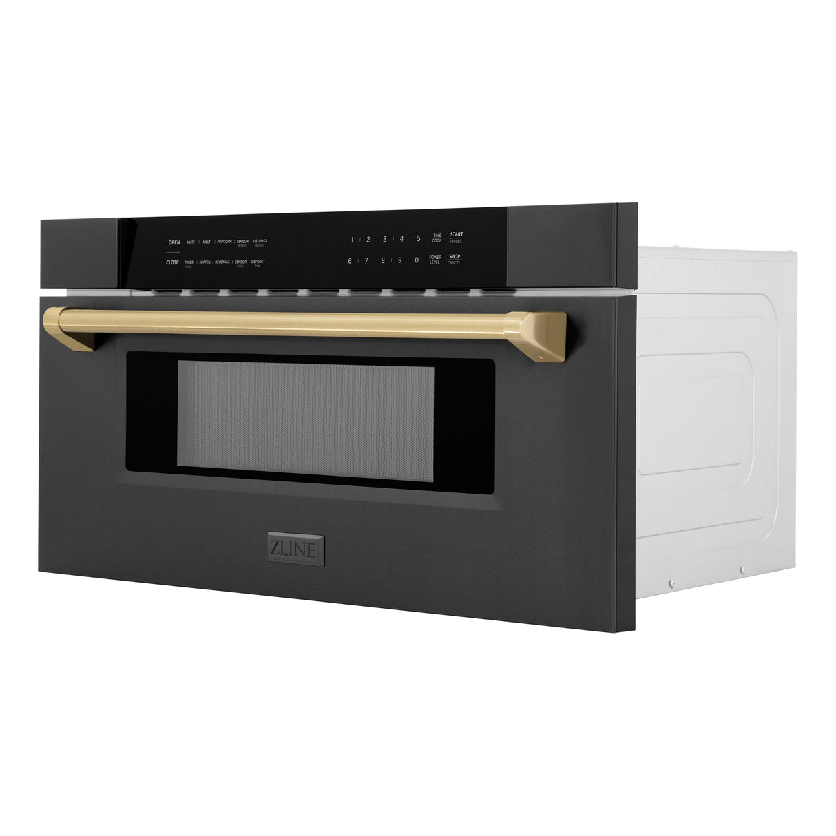 ZLINE Autograph Edition 30" 1.2 cu ft Built-in Microwave Drawer in Black Stainless Steel and Champagne Bronze Accents (MWDZ-30-BS-CB)