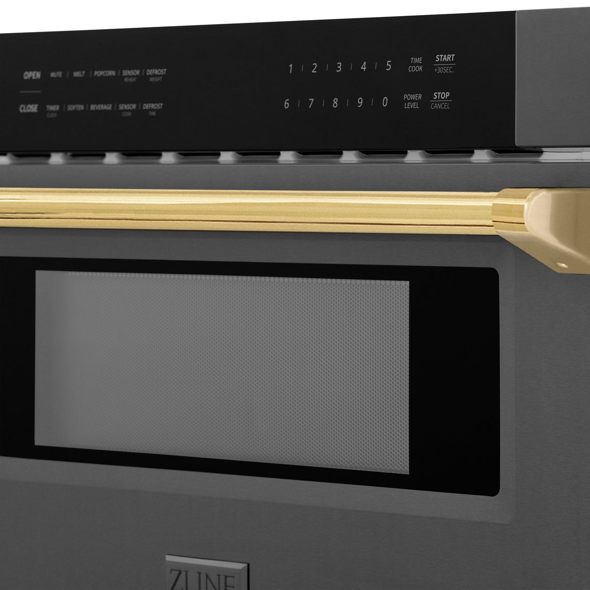 ZLINE Autograph Edition 30" 1.2 cu ft Built-in Microwave Drawer in Black Stainless Steel and Gold Accents (MWDZ-30-BS-G)