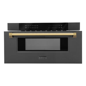 ZLINE Autograph Edition 30" 1.2 cu ft Built-in Microwave Drawer in Black Stainless Steel and Gold Accents (MWDZ-30-BS-G)