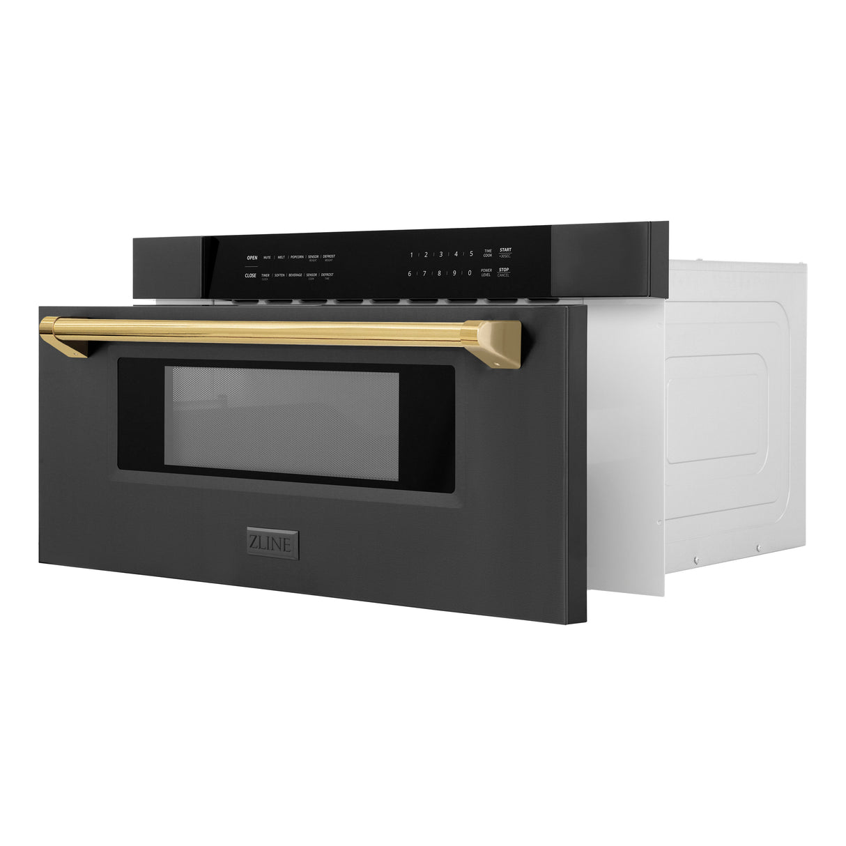 ZLINE Autograph Edition 30" 1.2 cu ft Built-in Microwave Drawer in Black Stainless Steel and Gold Accents (MWDZ-30-BS-G)