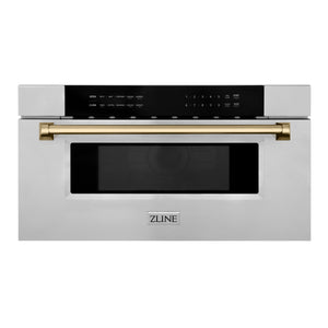 ZLINE Autograph Edition 30" 1.2 cu ft Built-In Microwave Drawer in Stainless Steel with Champagne Bronze Accents (MWDZ-30-CB)