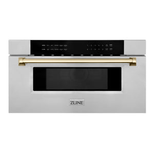 ZLINE Autograph Edition 30" 1.2 cu ft Built-In Microwave Drawer in Stainless Steel with Gold Accents (MWDZ-30-G)