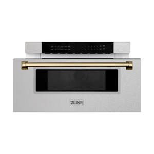 ZLINE Autograph Edition 30" 1.2 cu ft Built-In Microwave Drawer in Fingerprint Resistant Stainless Steel with Champagne Bronze Accents (MWDZ-30-SS-CB)