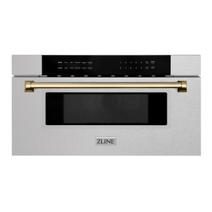 ZLINE Autograph Edition 30" 1.2 cu ft Built-In Microwave Drawer in Fingerprint Resistant Stainless Steel with Champagne Bronze Accents (MWDZ-30-SS-CB)