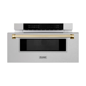 ZLINE Autograph Edition 30" 1.2 cu ft Built-In Microwave Drawer in Fingerprint Resistant Stainless Steel with Gold Accents (MWDZ-30-SS-G)