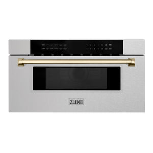 ZLINE Autograph Edition 30" 1.2 cu ft Built-In Microwave Drawer in Fingerprint Resistant Stainless Steel with Gold Accents (MWDZ-30-SS-G)