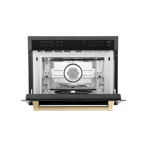 ZLINE Autograph Edition 24" 1.6 cu ft. Built-in Convection Microwave Oven in Black Stainless Steel and Champagne Bronze Accents (MWOZ-24-BS-CB)